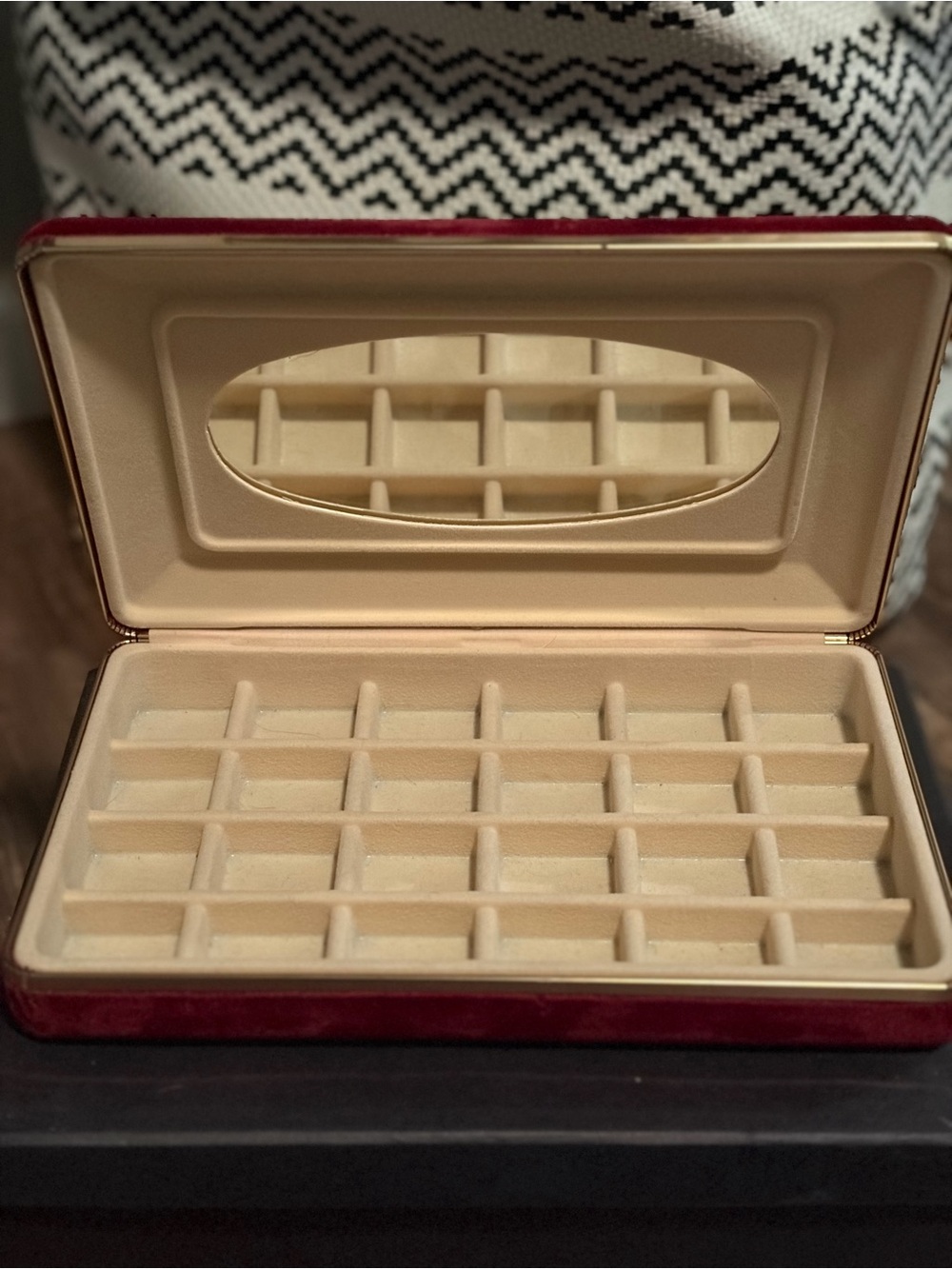 Velvet Jewelry Organizer Case in Red and Cream - Compact Storage